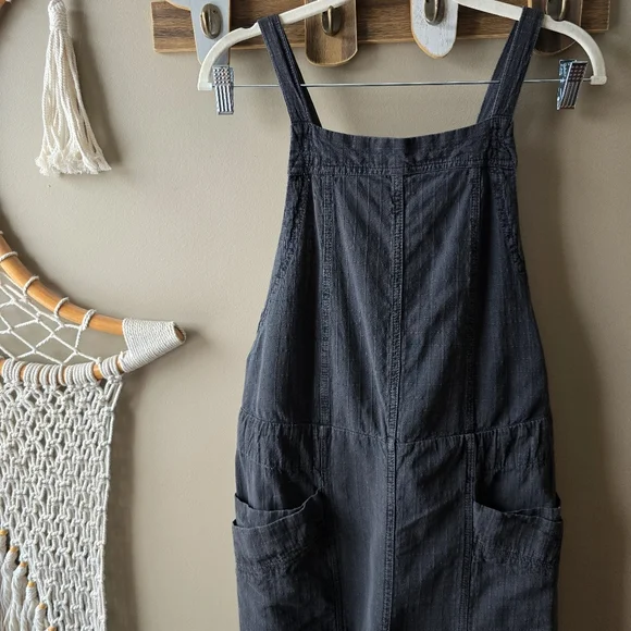 Free People Savannah Oversized Cotton Overalls Black - Picture 3 of 9